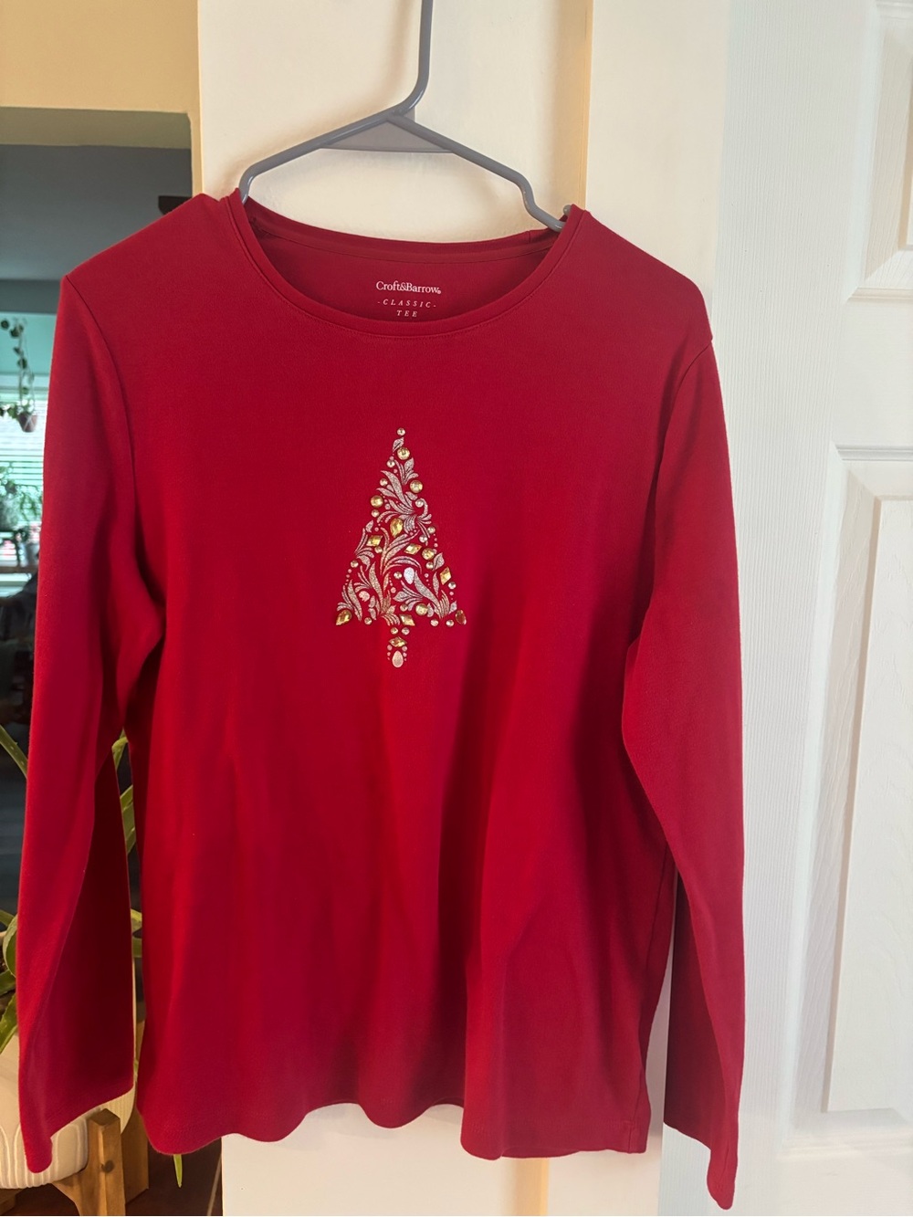 croft & barrow Red Long-Sleeve Tee with Embellished Tree